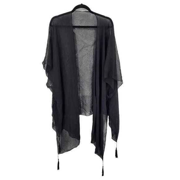 Womens Sheer Tasseled Kimono Black Boho Gothic Witchcore Baddie Festival Night O - Picture 10 of 10